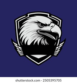 Eagle logo with shield of wings. black and white eagle head. outline design style. suitable for games, top ups, shops, brands. vector design template