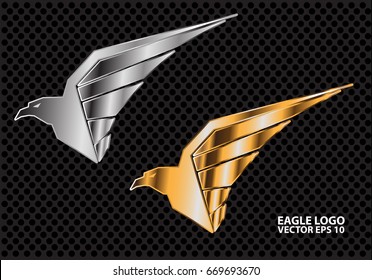 Eagle logo silver and gold on dark gray circle mesh design vector illustration.