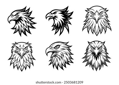 Eagle logo simple and clean silhouette vector illustration bundle on white background.