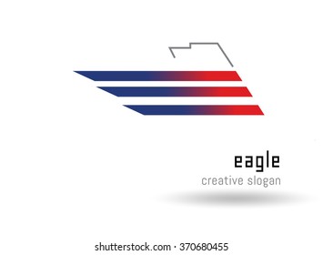 Eagle logo. Stylized lines forming the outline of an eagle. three red-blue geometric shapes wings of an eagle.