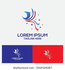 Eagle logo. Suitable for patriotic, sport, or corporate branding projects. Red and blue color scheme