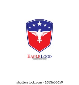 Eagle logo template design with a shield and stars. Vector illustration.