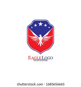 Eagle logo template design with a shield and stars. Vector illustration.