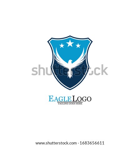 Eagle logo template design with a shield and stars. Vector illustration.