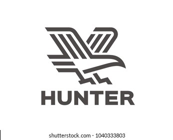 Eagle logo template, linear style. Vector format, available for editing. Black and white version on white background.