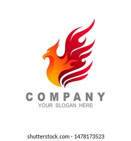 eagle logo template, phoenix logo and fire icon illustration, strong, wildlife, fire, hot logo vector