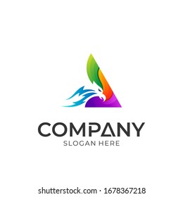 Eagle logo in triangle shape. Colorful logo style.