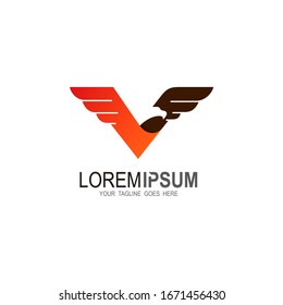 Eagle logo, V logo, Letter v logo and wing design combination