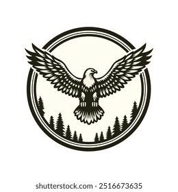 Eagle logo vector illustration, emblem on dark background