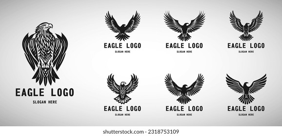 Eagle logo vector. Stylized graphic eagle bird logo template, Vector element for logo, badges or labels design.