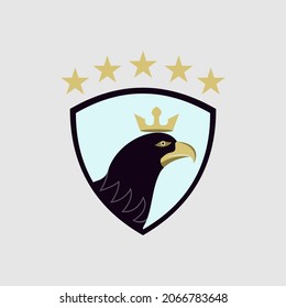 Eagle logo wearing a crown inside a shield. Animal bird logo icon. Vector illustration template design