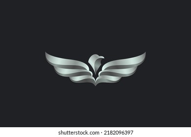 Eagle Logo Wings Metal Design Vector Template. Falcon Hawk Flying Bird Logotype concept icon emblem.