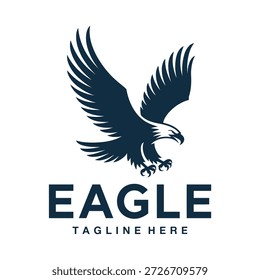 Eagle logo with wings spread and text on white background icon