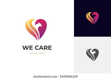 Eagle Love logo icon design with heart birds graphic symbol for animal brand care or identity branding logo template