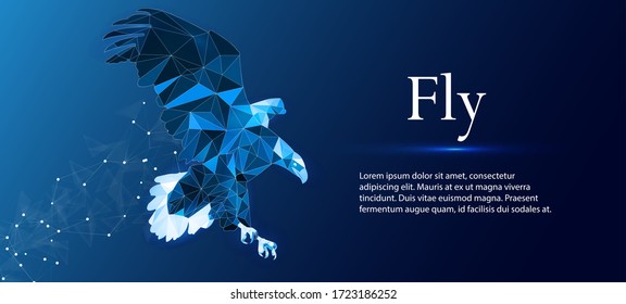 Eagle made of lines and rectangles, polygonal style on a blue background. Polygonal eagle in motion, lines and connected with shape, vector illustration.