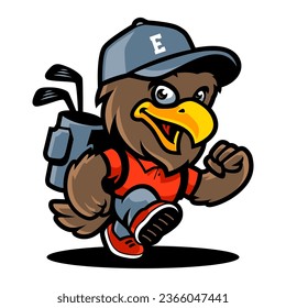 EAGLE MASCOT CARTOON PLAYING GOLF