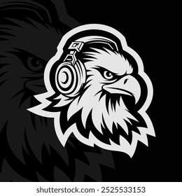 Eagle mascot esport illustration logo design, black white