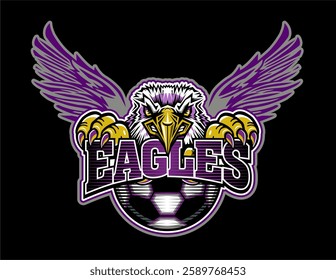 eagle mascot with half soccer ball for school, college or league sports