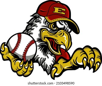 eagle mascot holding baseball for school, college or league