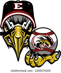 eagle mascot holding baseball for school, college or league