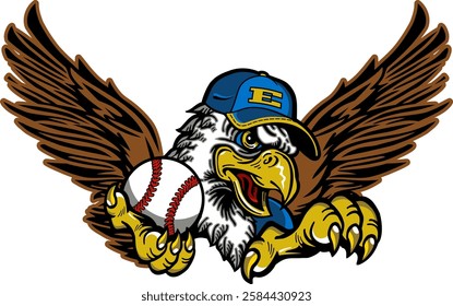 eagle mascot holding baseball for school, college or league sports