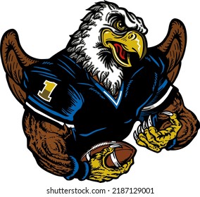 eagle mascot holding football for school, college or league