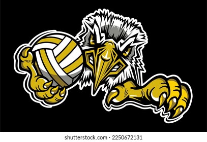 eagle mascot holding volleyball for school, college or league sports