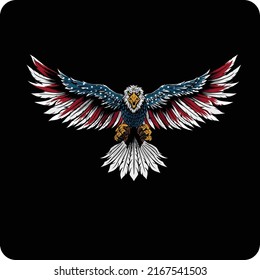 eagle mascot illustration design with american flag patterned wings