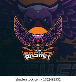 eagle mascot logo design vector with modern illustration concept style for badge, emblem and tshirt printing. angry eagle illustration with ball in hand.