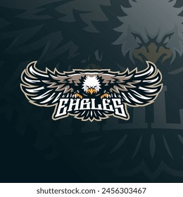 Vector de diseño del logotipo de la mascota del águila con el estilo moderno del concepto de la ilustración para la insignia, el emblema y la impresión de la camiseta. Ilustración de águila para el equipo deportivo.