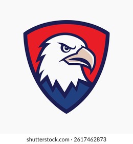 Eagle Mascot Logo in Shield Vector Art - Flat Minimalist Eagle Logo Design Illustration
