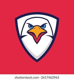 Eagle Mascot Logo in Shield Vector Art - Flat Minimalist Eagle Logo Design Illustration