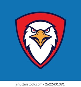 Eagle Mascot Logo in Shield Vector Art - Flat Minimalist Eagle Logo Design Illustration