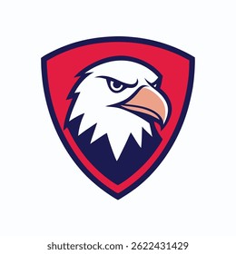 Logotipo de mascote de águia na arte do vetor de escudo - Ilustração de design de logotipo de águia minimalista plana