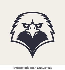 Eagle mascot vector art. Frontal symmetric image of eagle looking dangerous. Vector monochrome icon.