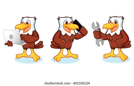 Eagle Mascot Vector with phone, laptop, and mechanics