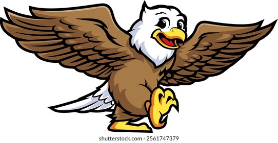 The eagle mascot is walking and flapping its wings to fly