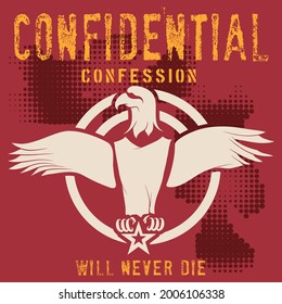 eagle military design with text confidential confession and background