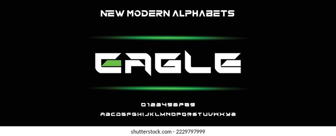 EAGLE Moderne Schriftart. Normale Italienische Nummerntypografie Alphabet-Schriftarten für Mode, Sport, Technologie, Digital, Film, Logo-Design, Vektorgrafik