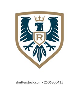 Eagle monogram crest emblem featuring a crown and shield. Ideal for branding, logo design, and heraldic themes conveying power and elegance.