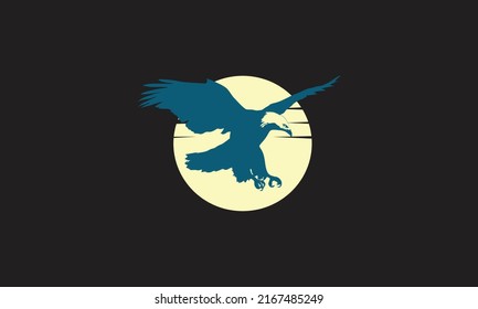  eagle with moon and black background logo design template