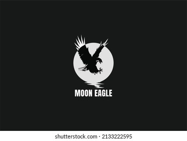 plantilla de diseño del logotipo de águila y luna. logotipo redondo simple en blanco y negro de águila y luna abstractas