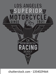 eagle motorcycle badge. T shirt graphics. Vectors. Typography.