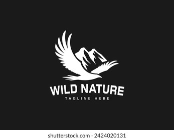 eagle mountain logo vector illustration. falcon with mountain logo template