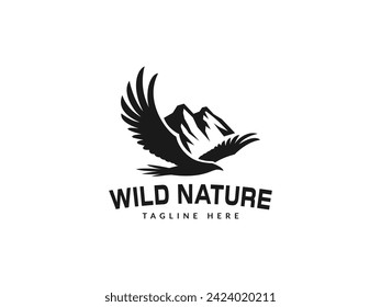 eagle mountain logo vector illustration. falcon with mountain logo template