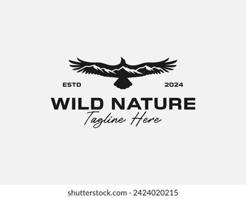 eagle mountain logo vector illustration. falcon with mountain logo template