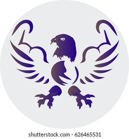 Eagle with muscles vector icon. Strong falcon predatory bird with open spread wings and sharp clutches. Can be used for logo, emblem and etc.