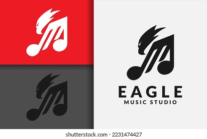 Eagle Music Studio Logo Design. Abstract Eagle and Wings Combined with Music Note Concept.