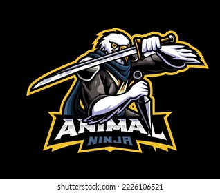 Eagle ninja mascot logo design. Eagle shinobi animal vector illustration. Logo illustration for mascot or symbol and identity, emblem sports or e-sports gaming team