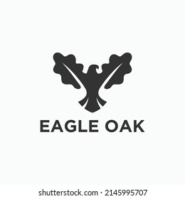 eagle with oak leaf logo design vector silhouette illustration